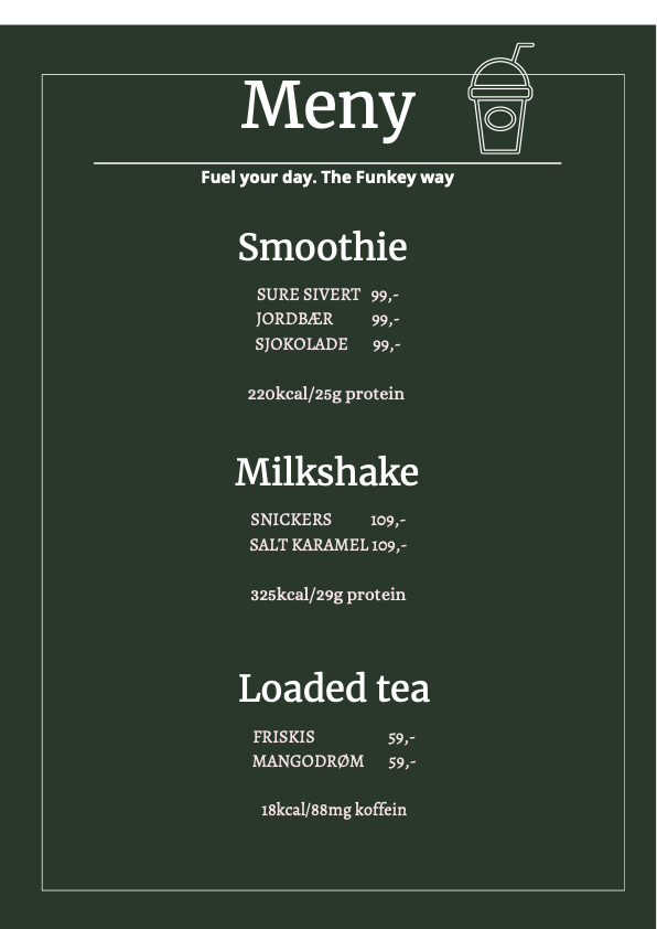 Funkey Nutrition loaded tea-meny